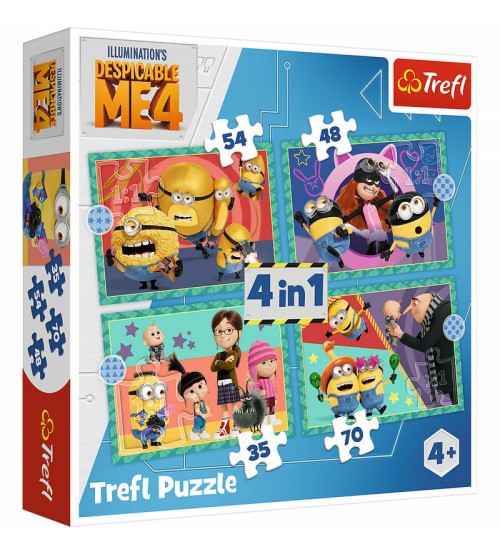 Puzlis TREFL Trakie Minjoni Despicable Me 4 (35,48,54,70 gb.) 4 in 1 4+ T34648