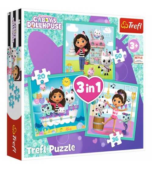 Puzlis TREFL Gabby's Dollhouse 3 in 1 (20,36,50 gb.) 3+ T34871